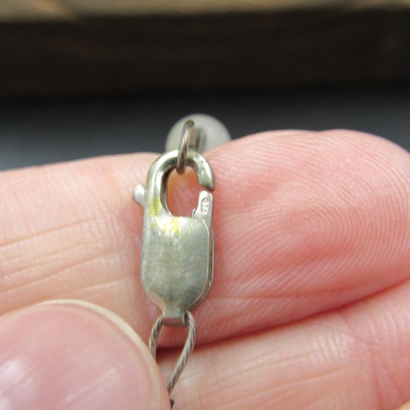 14" Sterling Silver Black Stones & Thin Cut Shell Necklace Vintage - Picture 4 of 6